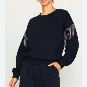 NWT Cult Favorite Rhinestone Fringe Black Fleece XL
